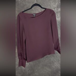 Express Sheer Plum Blouse Puff Sleeve Button Cuff XS